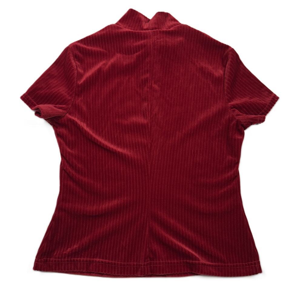California Concept VTG 90 US Made Red M velvet High Neck Party short sleeve Top - Picture 6 of 10